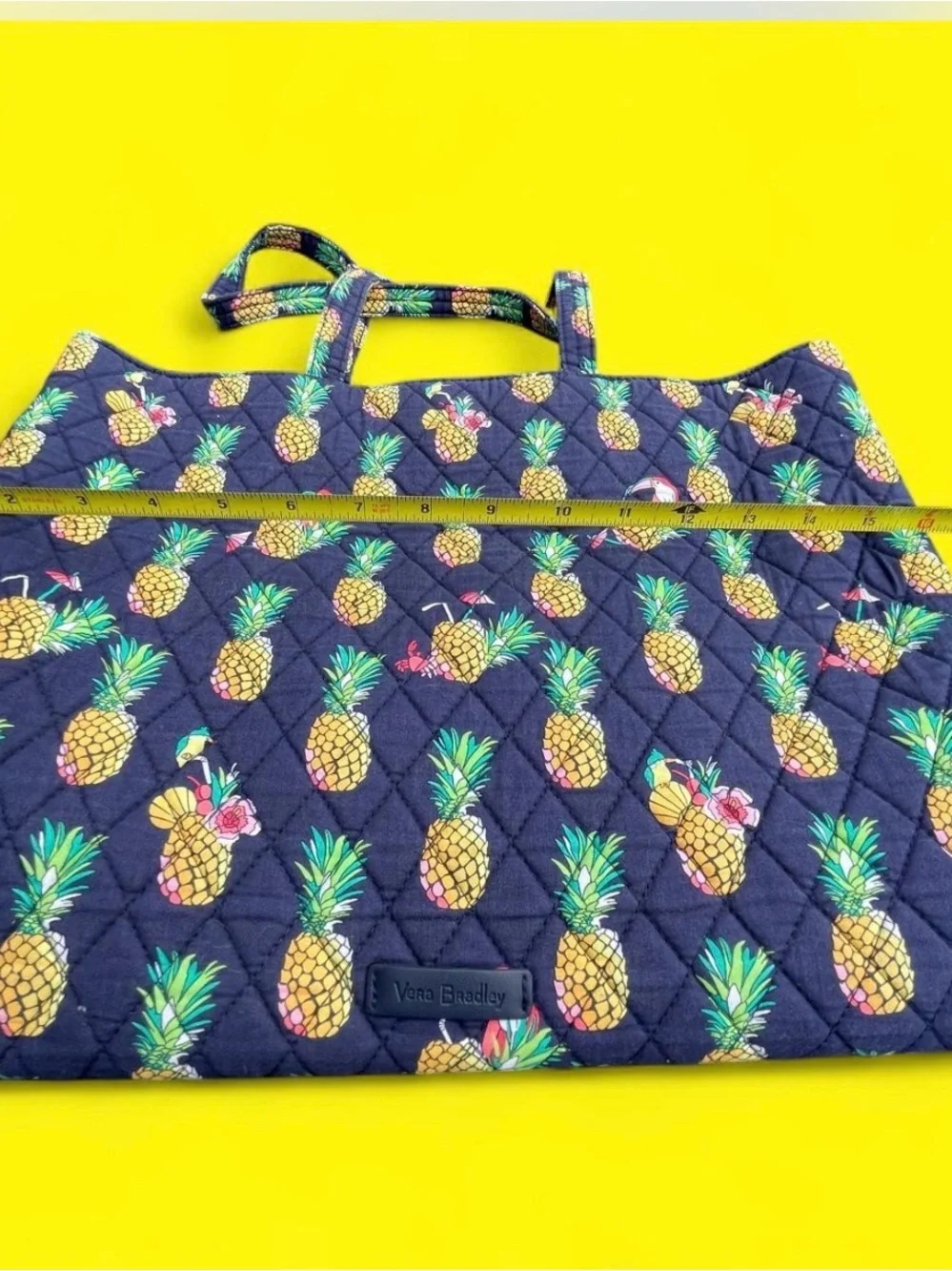 Vera Bradley Navy Quilted Tote with Yellow Pineapple Print